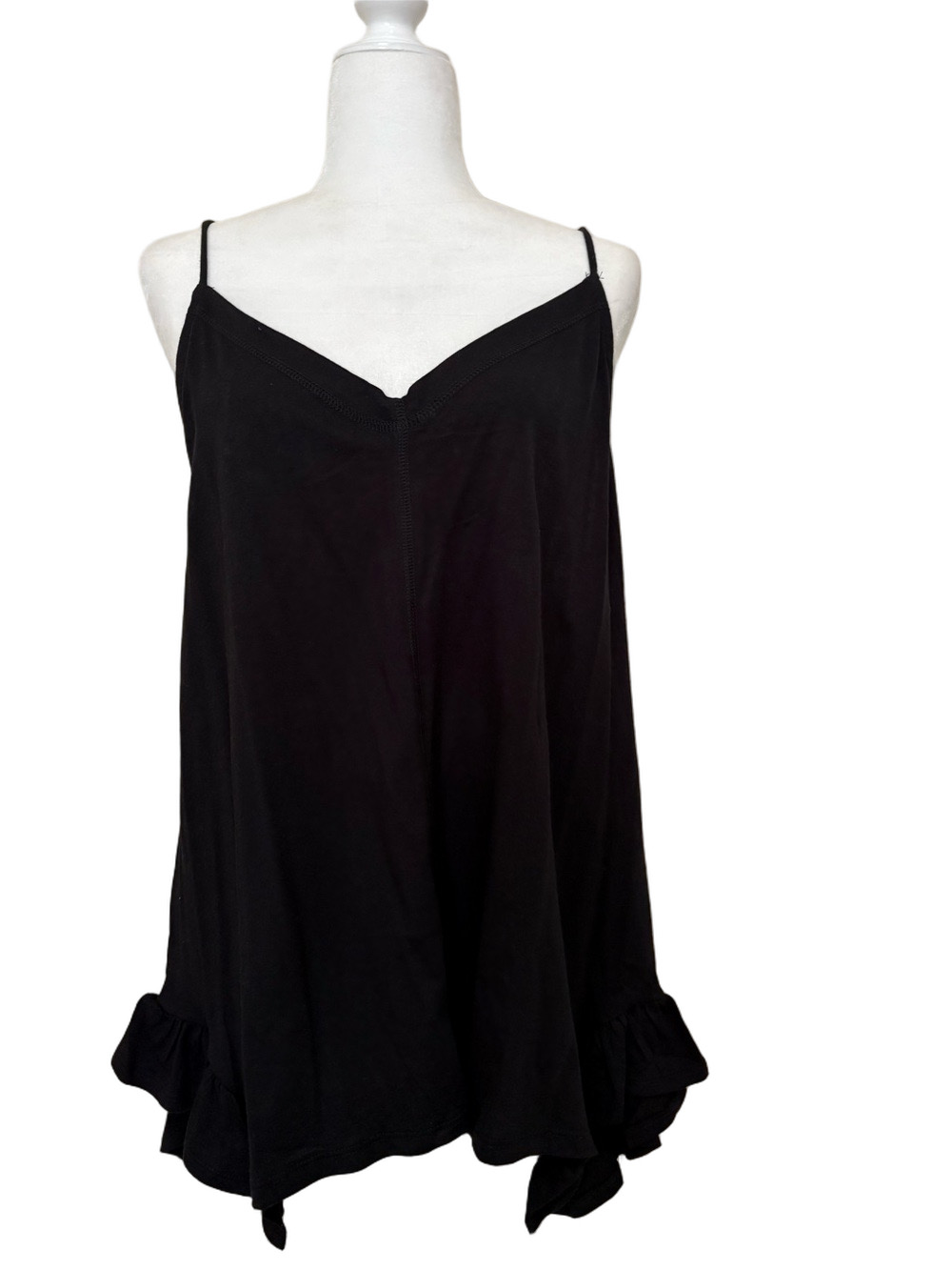 Culture Code Black Adjustable Spaghetti Strap Ruffle-Hem Women's Top